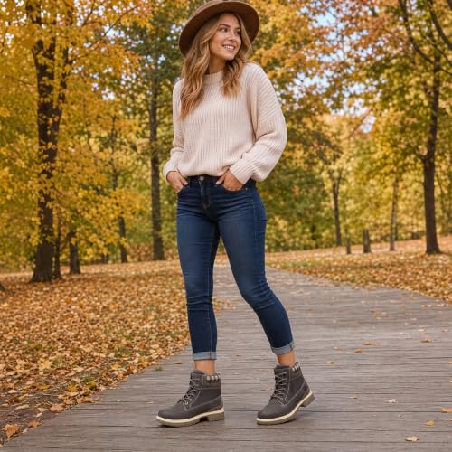 Image of ANJOUFEMME Outdoor Hiking Boots for Women Waterproof - Womens Ankle Boots Lightweight Snow Winter Boots for Trekking Walking