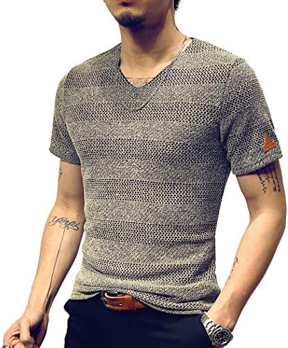 LOGEEYAR Mens Fashion Classic Fitted Mesh Shirts Short-Sleeve V-Neck T-Shirt