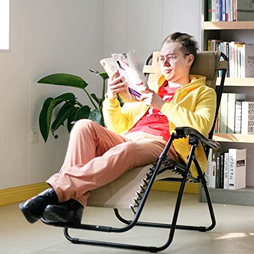 Image of STAR WORK Stainless Steel Zero Gravity Chair, Lawn Chair Recliner Lounge, Portable Camping Folding Beach Chair With Removable Pillow (Beige)
