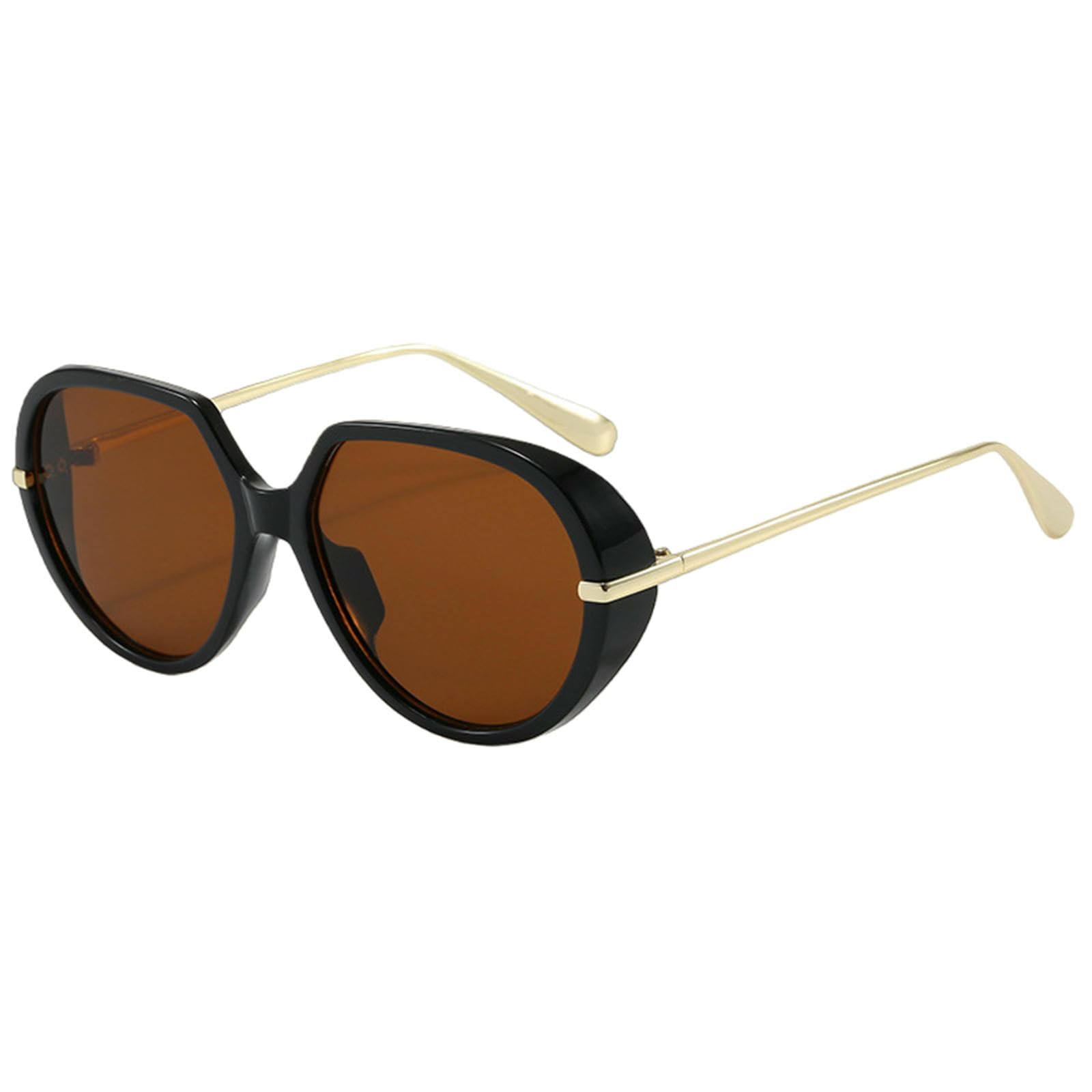 Gyios sunglasses Oversized For Women Men Retro Round Vintage Trendy Shades -black Frame Brown Lens