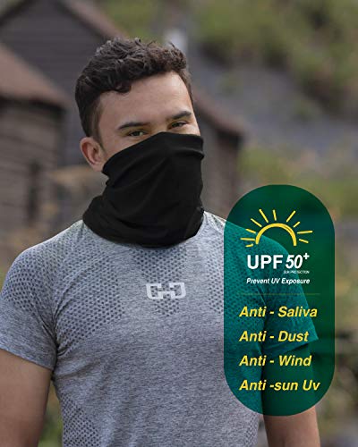 Kawakarpo Summer Uv Protection Face Cover, Reusable Mask Neck Gaiter Scarf Bandana Motorcycle Balaclava For Men Women Workout Yoga Running Hiking Riding Cycling Ski Snowboard Solid Black #TOP2