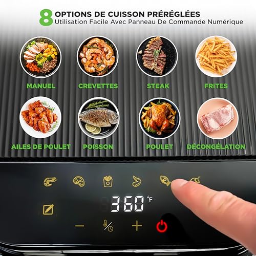 NutriChef Friteuse à Air 5.5L – 8 Modes Préréglés, Bol Transparent, Température et Temps Précis – Pour Crevettes, Frites, Ailes, Poulet – Blanc – vue 5