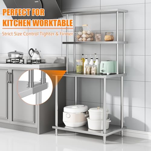 Garvee 12"x36" Stainless Steel Overshelf for Prep & Work Table, 360Lb Capacity Commercial 2 Tier Worktable Shelf, Adjustable Double Overshelf for Restaurant, Kitchen, Garage, Workshop