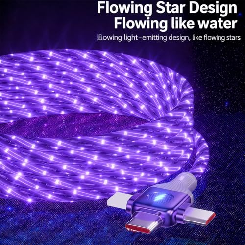Image of AYI Purple Starry Sky USB Charging Cable Cross Edition, 6-in-1 Multi Charger Cord 39in, Glowing LED Data Sync Wire, Tangle-Free PVC, Smart Trickle Charge Chip, Compatible with Virtually All Devices.