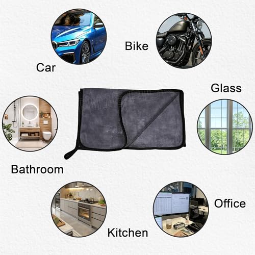 Image of PRIME PICK 500 GSM Microfiber Cleaning Cloth (35x85 cm) - Super Absorbent, Double-Sided Towel for Car, Bike & Auto Care Pack of 1 (Black)