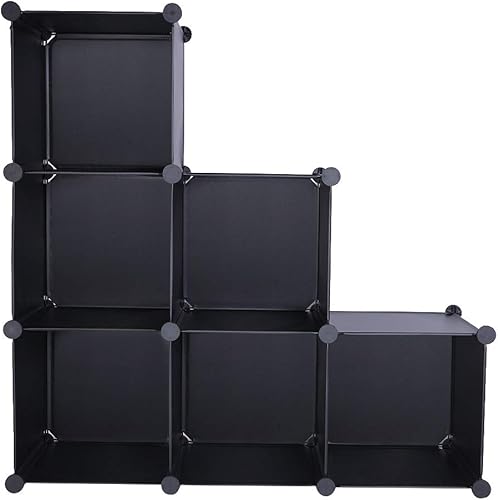 wenyuyu Organizador de armario de almacenamiento de 6 cubos portátil multifuncional para bricolaje ensamblado cubos negros estantería negro