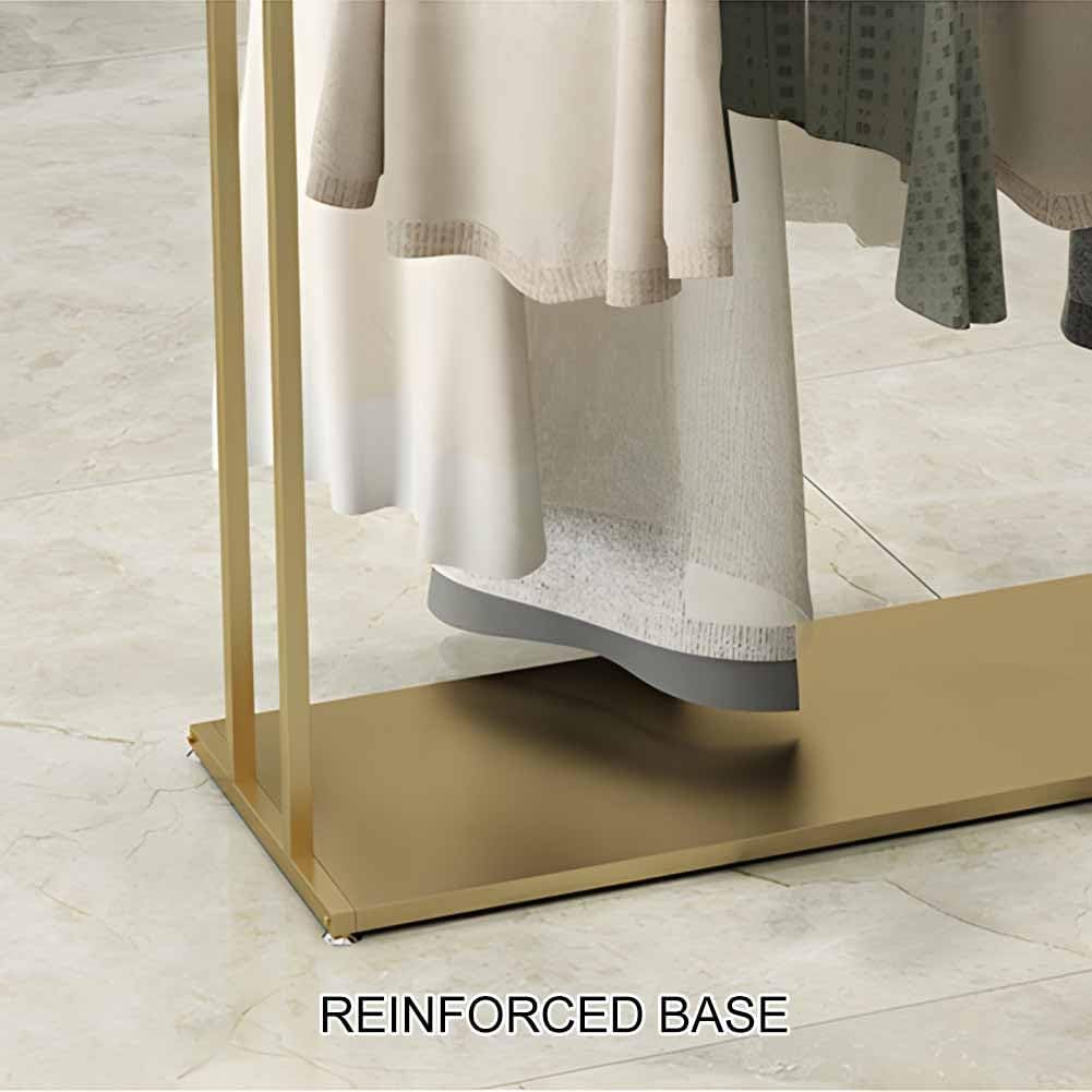 Gold Metal Clothing Rack Double Rod Retail Display Stand Floor-Standing Boutique Garment Hanger for Hanging Clothes (100x50x130 cm)