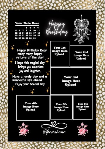 Image of Customized Birthday Photo Frame for Best Friend | Personalized Gift with 6 Photos & Birth Date | 12x8 Inch Black Synthetic Wood Frame | Unique Friendship Gift & Birthday Keepsake.