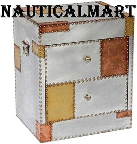 NauticalMart Silver and Copper Industrial Style Aluminium Side Table (50 X 38 X 60CM)