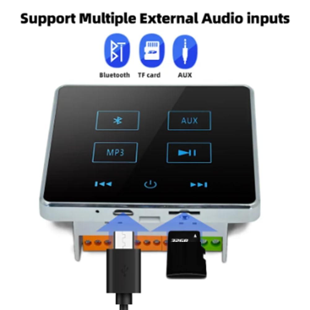 Amplificateur Mural Bluetooth Home Cinéma Système Audio de Fond pour Carte USB TF (Noir) 1 Ensemble
