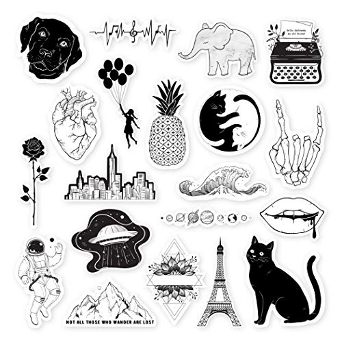 The Carefree Bee - 20 Black and White Stickers for Water Bottles, Laptops (Series 14)