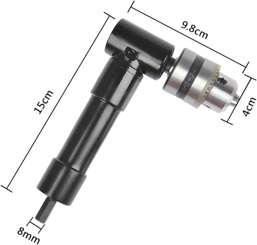 OFNMY Cordless Right Angle Drill Attachment Adapter 90 Degree Handle Chuck 3/8" Keyed Chuck 8mm Hex Shank Power Tool Accessory (Jaw Chuck Range/1.0mm-10mm)