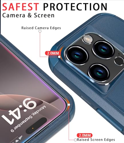 Image of Diverbox for iPhone 16 Pro Max Case [Shockproof] [Dropproof] [Tempered Glass Screen Protector + Camera Protectors] Heavy Duty Protection Phone Case Cover for Apple iPhone 16 Pro Max (Blue)