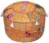 Tamaño:56 x 35 cm. Aakriti Indian Pouf Footstool with Embroidery Pouf, Indian Cotton, Pouf, Ottoman Pouf Cover with Ethnic Decor Art - Cover (Orange, 56x35 cms)