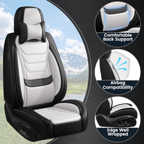 Image of Car Seat Covers Custom Fit Kia Telluride 2020-2026, Waterproof Nappa Leather Car Seat Protector, Breathable Car Seat Cushion, Seat Covers for Car(5 Seats Luxury /Black&White)