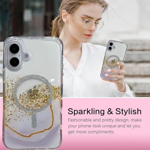 Image of mobistyle Compatible with iPhone 16 | Magentic Glitter Gradian Elegant | Camera Lens Protection Back Cover Case for Women Girls iPhone 16 (Grey)