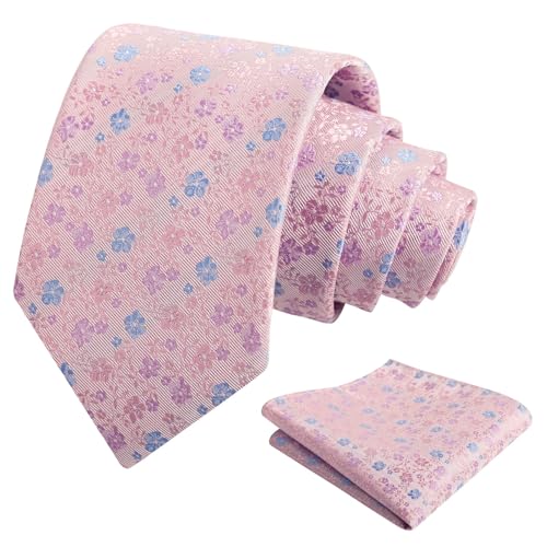 Image of Alizeal Mens 3.15inches Exquisite Floral Tie with Small Flower Printed Pocket Square