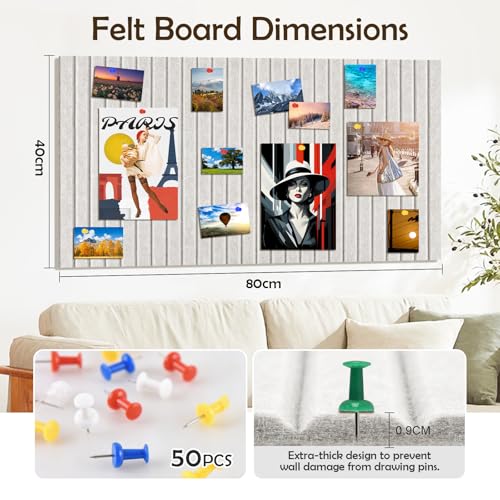 ALANGDUO Große Filz Pinnwand, 80 x 40 cm Filz Pinnwand Selbstklebend, Filzpinnwand mit Reißzwecken, 0,9 cm Dick, Dekorative Pinwand für Büro, Haushalt, Kinderzimmer, Schule und Geschäft, Helles Kamel