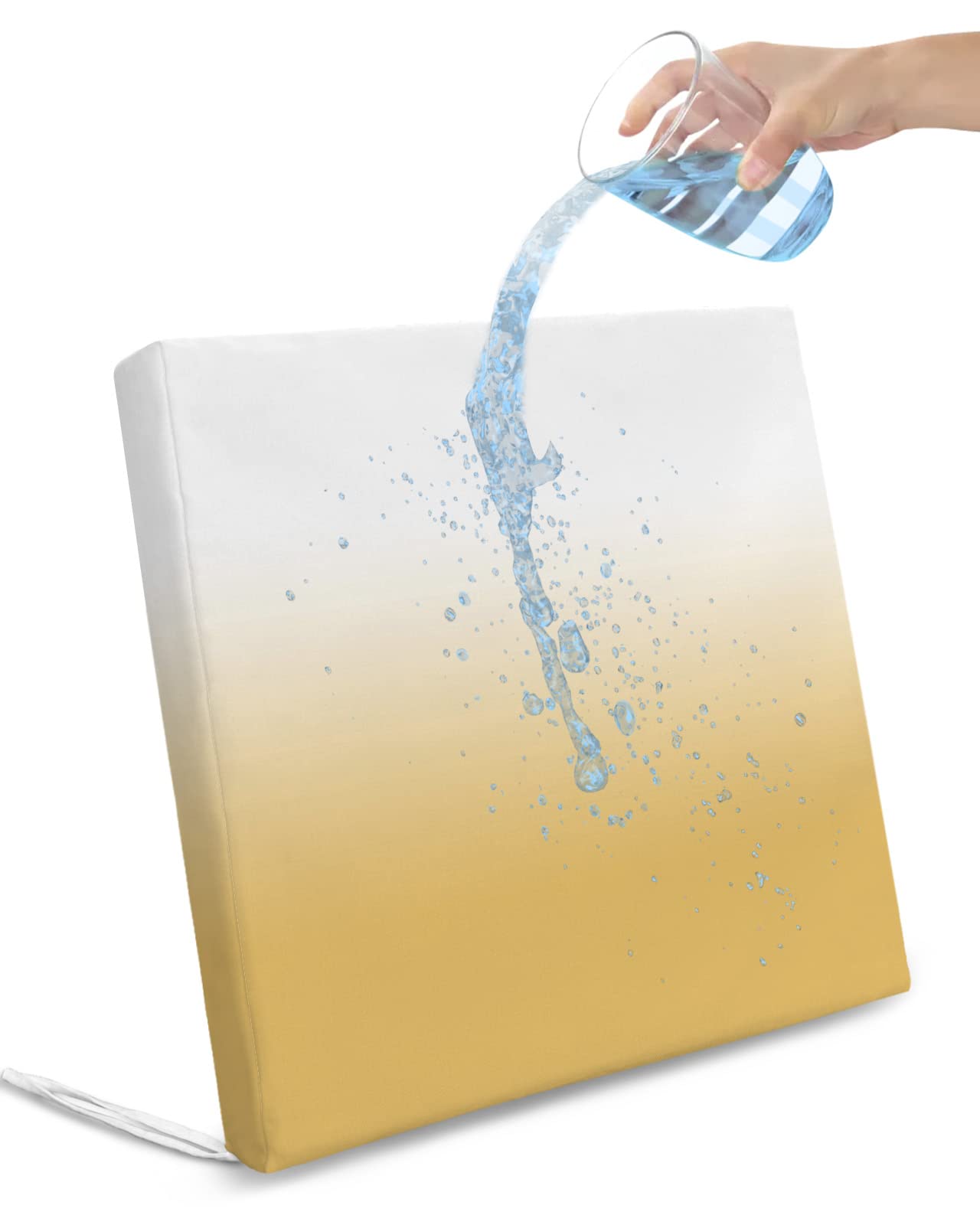 Homechoid Yellow Ombre Indoor Outdoor Couch Cushion Covers Replacement 2 Pack, Waterproof Chair Sofa Seat Cover with Ties 24x24x4 White Gradient Color Modern Abstract Art