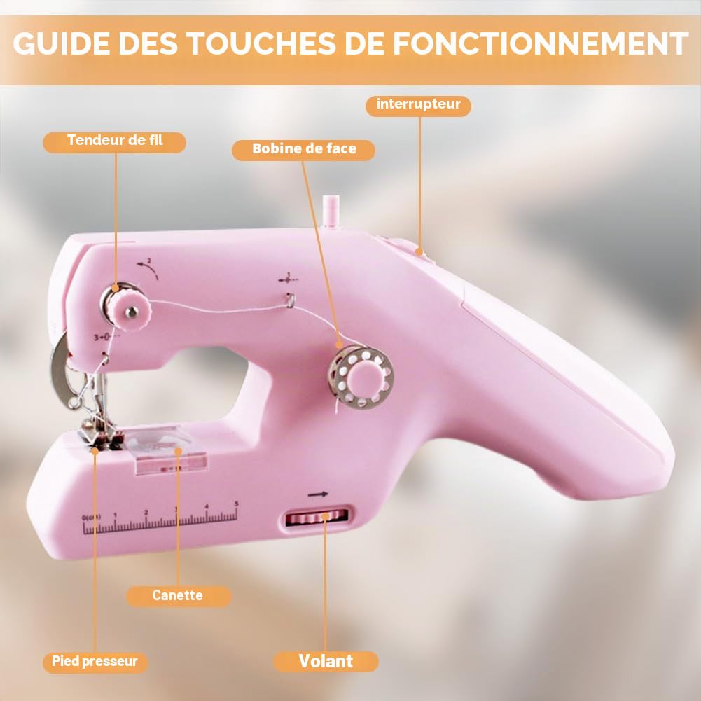 Mini machine à coudre manuelle, portable, électrique, double fil, machine à coudre à la main avec accessoires de couture, outils de couture électriques pour débutants, bricolage, couture, vêtements