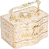 Jiawu Vintage Blue Jewelry Box - 3 Layer Enameled Trinket Storage With Mirror & Lock