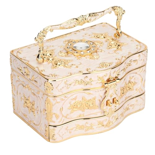 Jiawu Vintage Jewelry Box, 3 Layers Small Enameled Trinket Storage