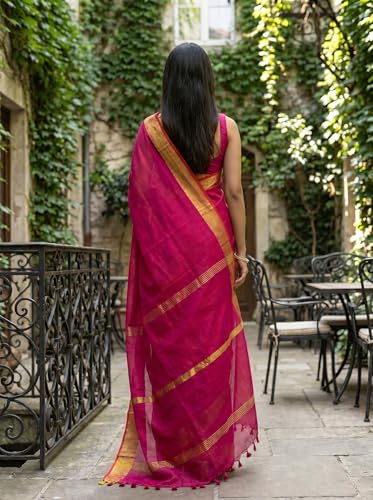 Image of Cotton Silk Sarees with zari border l Solid color cotton silk sarees for women l Bengal Handloom cotton sarees.