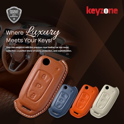 Image of keyzone royal leather key cover for Tata Curvv, Nexon, Harrier, Altroz, Punch, Safari, Tigor, Tiago, Zest, Bolt 3 button flip key