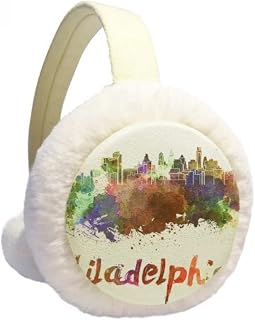 Philadelphia America Cidade Aquarela Inverno Aquecedor de Orelhas de Lã Peluda para Uso Externo