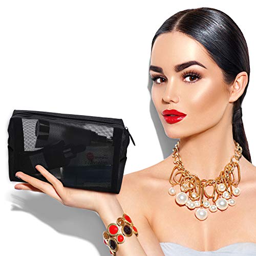 Sadnyy 5 Pieces Mesh Makeup Bag Portable Travel Cosmetic Bag Black Breathable Mesh Zipper Pouch for Home Offices Travel Accessories Organizer (7.1 x 4 x 2.4 Inch)2