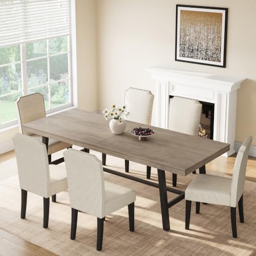 Image of GarveeHome Industrial Dining Table for 8-10 People, 86.61 inch Long Kitchen Table with Sturdy Metal Frame, Rectangular Counter for Dinner, Kitchen, Dining Room (Grey, 87 inch Non-extendable)