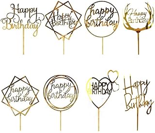 8 Pack (Gold) Happy Birthday Cake Topper, Multicolour Acrylic Cupcake Topper for Various Birthday Party Cake Decoration for Girls boyKids Birthday Wedding Father Mother Cake Decorations Supplies