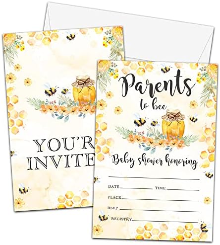 Honey Bee Baby Shower Invitations Cards, Parents to Bee Neutral Gender Reveal Invitation, Double-Sided Bumble Bee Fill-in invites for Boys/Girls, 25 Invitation with Envelopes, Baby Shower Supplies Decorations -10