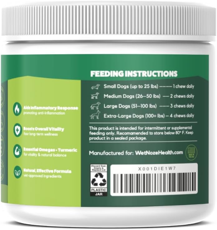 Omega 3 Skin and Coat Chews for Dogs, Dog Salmon Oil Supplement for Joint Pain Relief, Immune Support, Skin and Coat Supplements for Dogs, Chewable Dog Treats for Itchy Skin Relief, 55 Chews, 8 Oz
