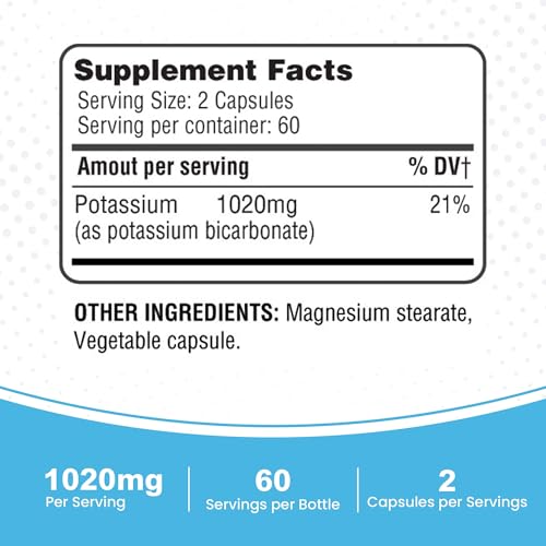 Health Lfe 365 Health Potassium Supplement 1020 Mg | Potassium Bicarbonate | Non-Gmo | Gluten Free | Made In Usa | 120 Vegetarian Capsules thumb #3