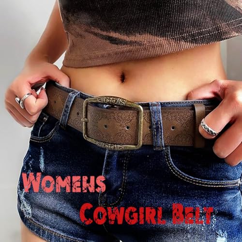 Ursumy Womens Cowgirl Belt Vintage Western Belt Ladies Carving Design Waist Belts for Pants Jeans4