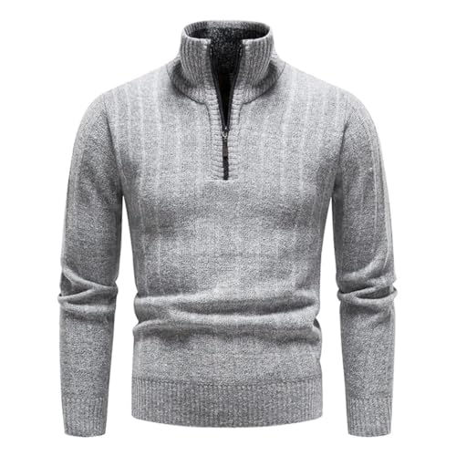 Men's Half Zipper Knit Pullover Fleece Warm Sweater Casual Stand Collar Winter Knitted Long Sleeve Outfit4