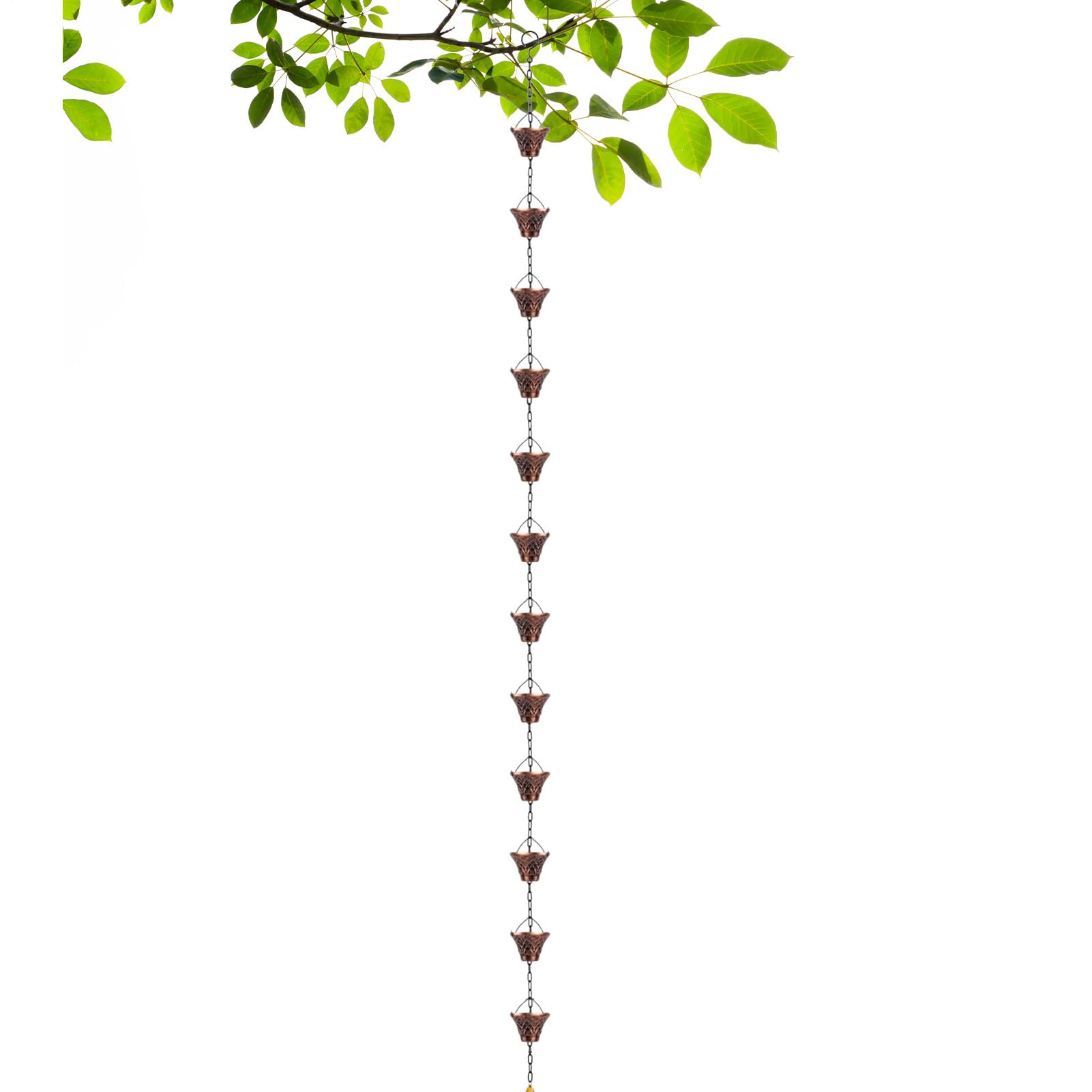 Genérico Cadena De Lluvia,Tubo De Desagüe De Cobre 2.7 Metros - 12 Tazas para Canalones - para Techo Jardín Exterior Porche Árbol Casa