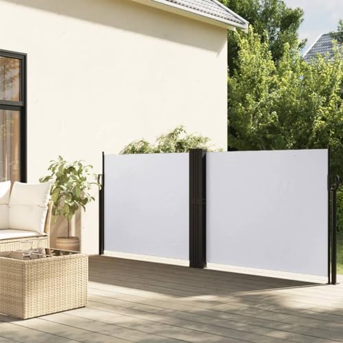 Iiaky Seitenmarkise 100x600 Seitenmarkise ausziehbar doppelseitig Seitenmarkise Balkon Windschutz, Sonnenschutz, Blickdicht, Seitenrollo, für Balkon, Terrasse, Garten-Weiß-100 x 600 cm