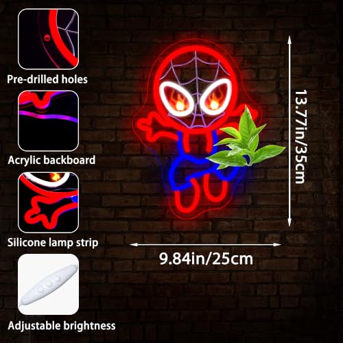Image of Spider Neon Sign for Wall Decor Anime Neon Light for Man Cave LED Light UP Spider Eyes Sign for Bedroom Game Room Home Bar Party Birthday Gifts for Fans Boys Comic Lovers Size 13.8 x 9.8 in(FMCP406)