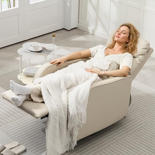 HOMCOM Sillón Relax Reclinable Manual, Sillón Relax Tapizado en PU con Reposapiés Retráctil, Acolchado Grueso, Butaca Reclinable hasta 160º, para Salón, Dormitorio, Crema, 65x89x100 cm - imagen 8