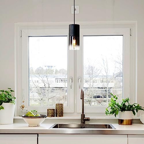 Image of Black Pendant Light Fixtures, Adjustable Modern Pendant Lights for Kitchen Island, Industrial Glass Pendant Lights for Dining Table Hallway Bedroom Living Room,1 Pack