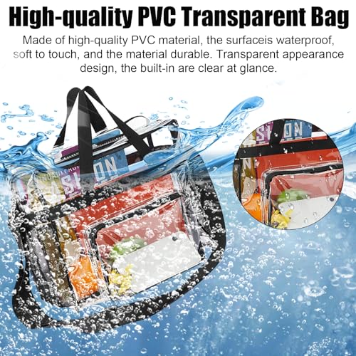 EXIN DEHCEN Bolso Transparente Mujer, PVC Bolso Transparente Bolsa Viaje Accesorios Impermeable Bolsas Transparentes para Estadios con Bolsillos para El Trabajo, Juegos Deportivos y Conciertos - imagen 3