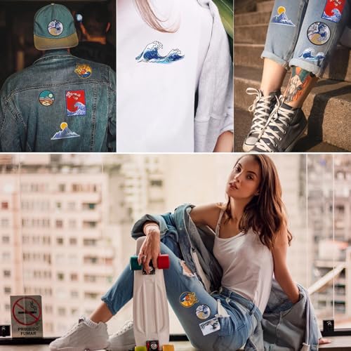 11 Pieces Wave Off Kanagawa Patch Embroidered Applique Badge Iron on Sew on Patches Emblem Patch DIY Accessories, Patch for Clothes, Dress, Hat, Jeans
