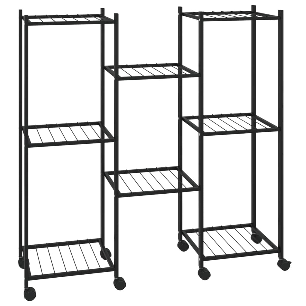 Blumenständer mit Rollen 83x25x83,5 cm Schwarz Pflanzenregal aus Eisen Metall Pflanzenständer Eckpflanzenregal Blumentreppe für Indoor Wohnzimmer Balkon und Garten