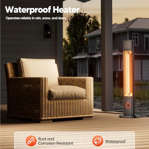 Image of Patio Heater for Outdoor Use1500W, 8H Timer, Waterproof, Infrared Electric Protable Patio Heater, 8 Levels Heating for Garage Backyard Black