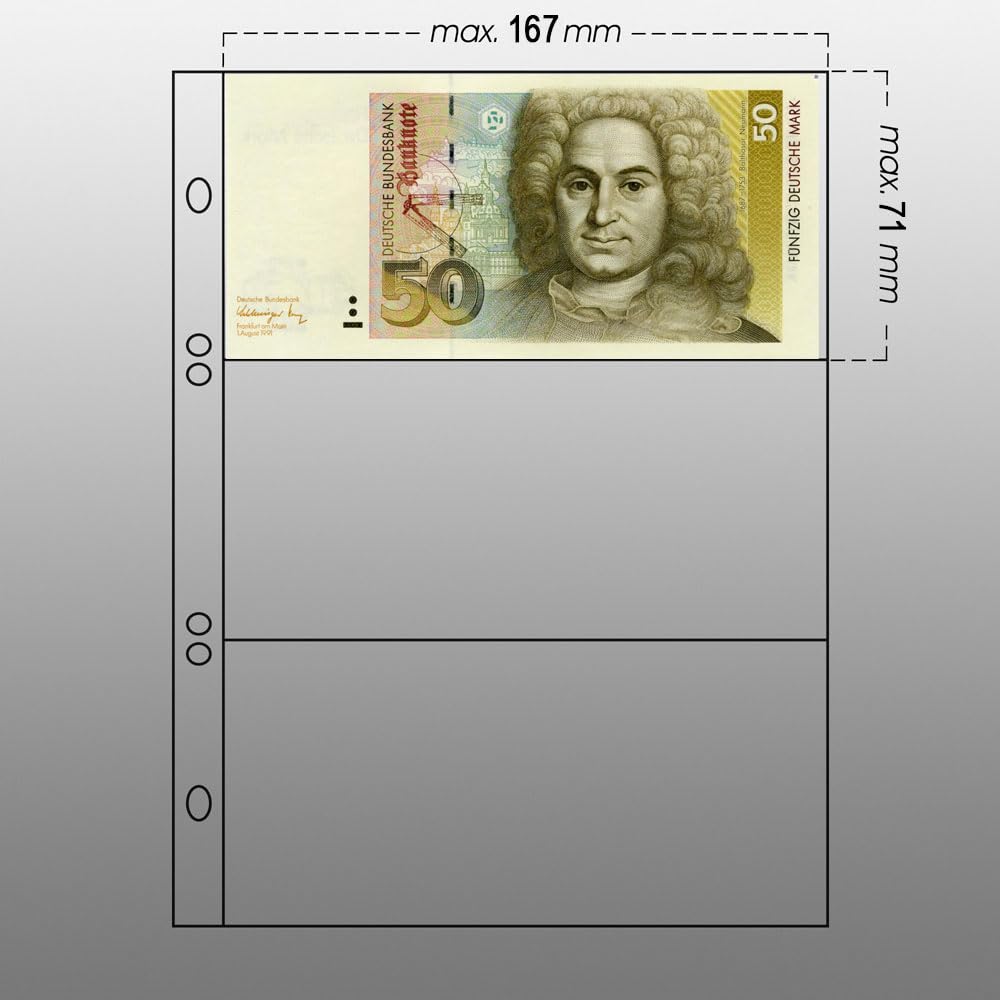 Prophila 50 Pochettes pour 3 Billets chacune (167 x 71 mm)