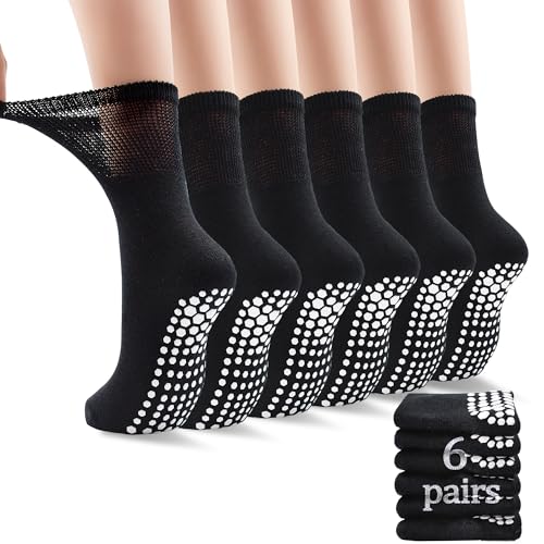 Image of ELUTONG Pilates Grip Socks for Women Non Slip Yoga Grippy Socks Woman for Pure Barre Ballet Dance Hospital 6 Pack