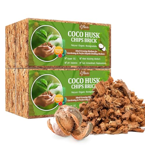Riare 4 Pack Coco Chips Substrate for Plants- 4.4lb 100% Organic Coconut Husk Brick with Low EC and pH Balanced, High Expansion Coconut Substrate Coco Husk Mulch for Garden Flowers, Herbs, Planting