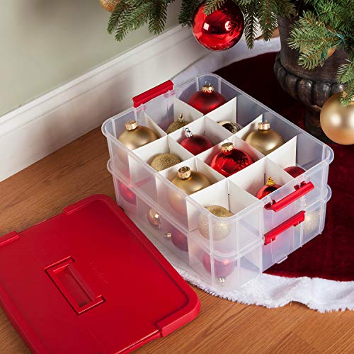 Sterilite Clear 24 Compartment Stackable Christmas Ornament Storage Box with Lid, 4 Pack